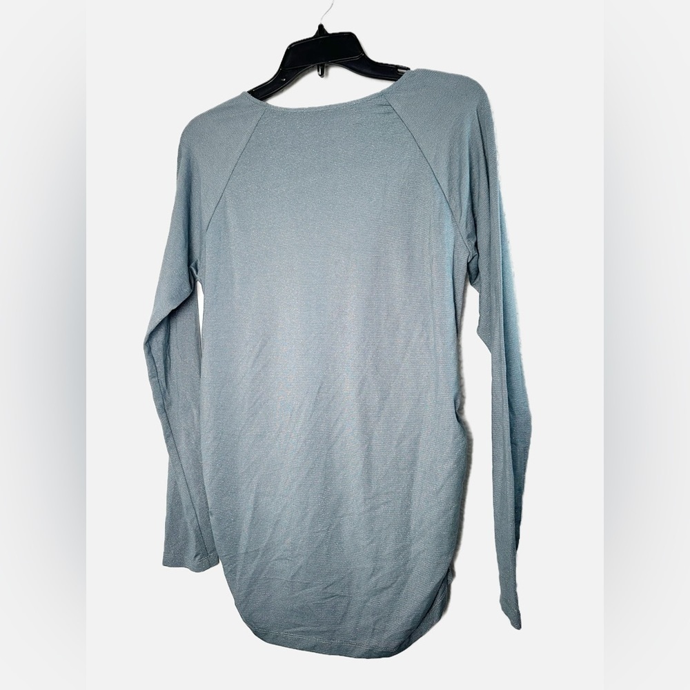Doe & Rae Blue Metallic Long Sleeve Ruched Dress - Picture 2 of 4